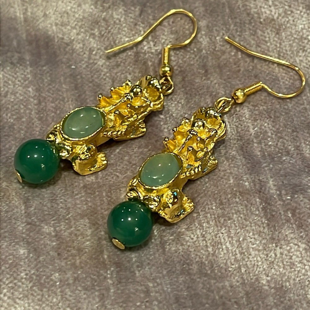 Dragon Earrings Green Aventurine Gemstones new